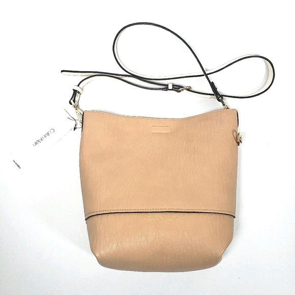 Calvin Klein Reversible Bucket Bag Purse White Tan - Picture 3 of 10
